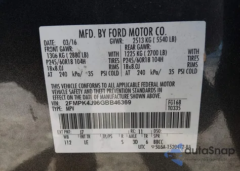 2016 Ford Edge Sel z USA, uszkodzony, nr VIN 2FMPK4J96GBB46369